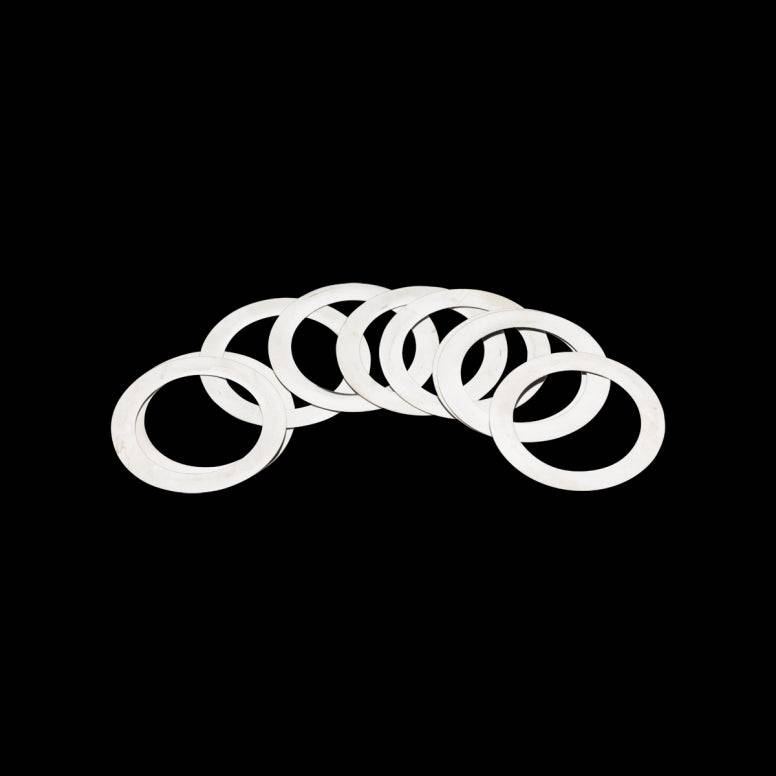 Jagwire Silver Centerlock Rotor Shims, 0.15mm thick, for disc brake alignment, pack of 10, bicycle components.