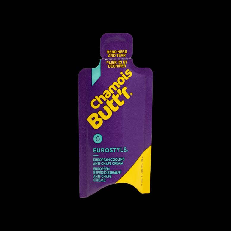 Chamois Butt'r Eurostyle cooling anti-chafe cream for cyclists with menthol and witch hazel, in a tube with a flip-top cap.