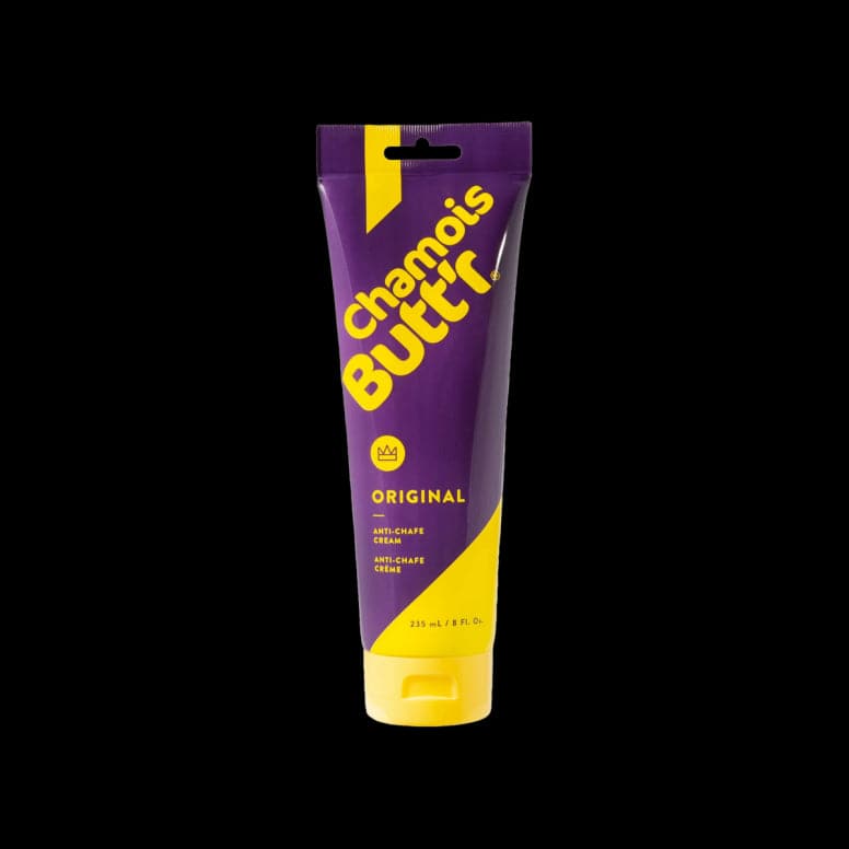 Chamois Butt'r Original skin lubricant for cycling comfort and chafing prevention, shown in a small tube.