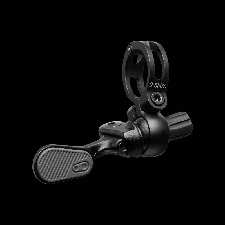 Crank Brothers Highline Premium Remote Gen 2 dropper lever with 360° adjustment, showing ergonomic design and mounting mechanism.