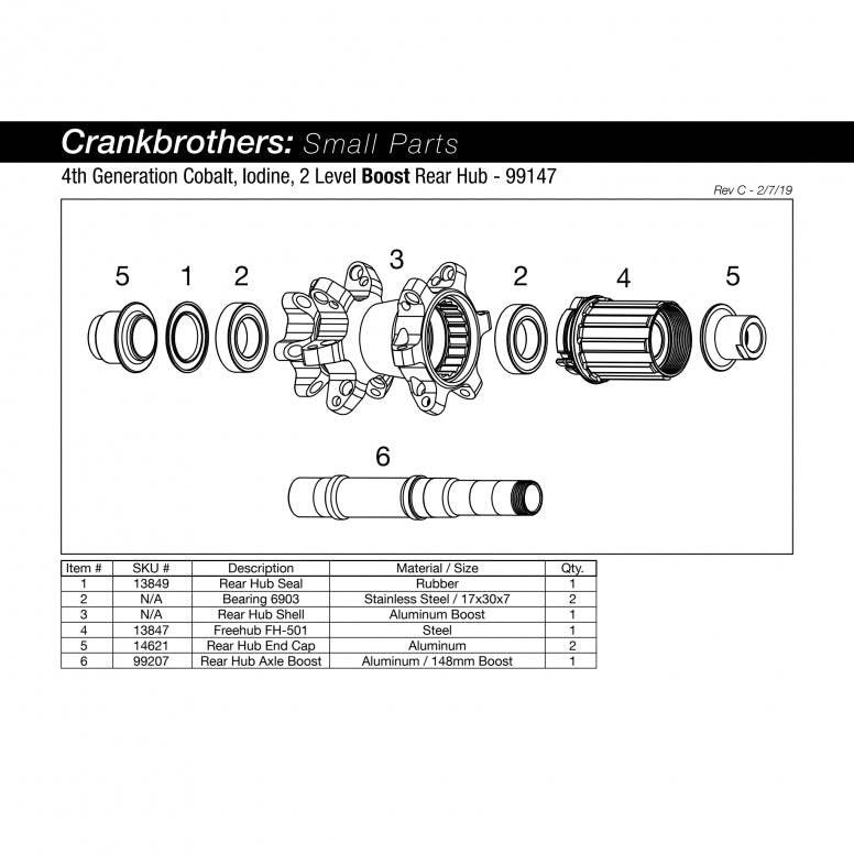 Crankbrothers Rear 148mm axle for Cobalt and Iodine MTB hubs, replacement component for bike wheel hubs.