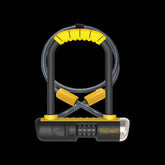 OnGuard Bulldog Combo DT bike lock with 4-foot steel cable, black and yellow, showing the lock and cable coiled together.