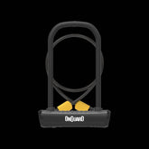 OnGuard Neon U-lock D-lock with braided steel cable and mounting bracket, heavy-duty bike security accessory.
