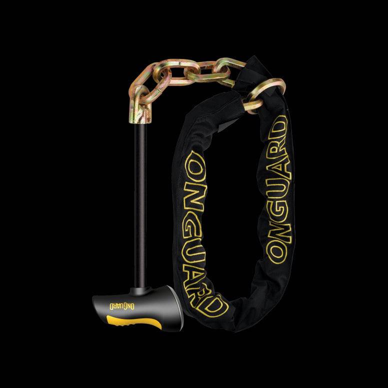 OnGuard Beast Loop & T Chain Lock 110cm black and yellow high-security bike lock with durable chain and loop design.