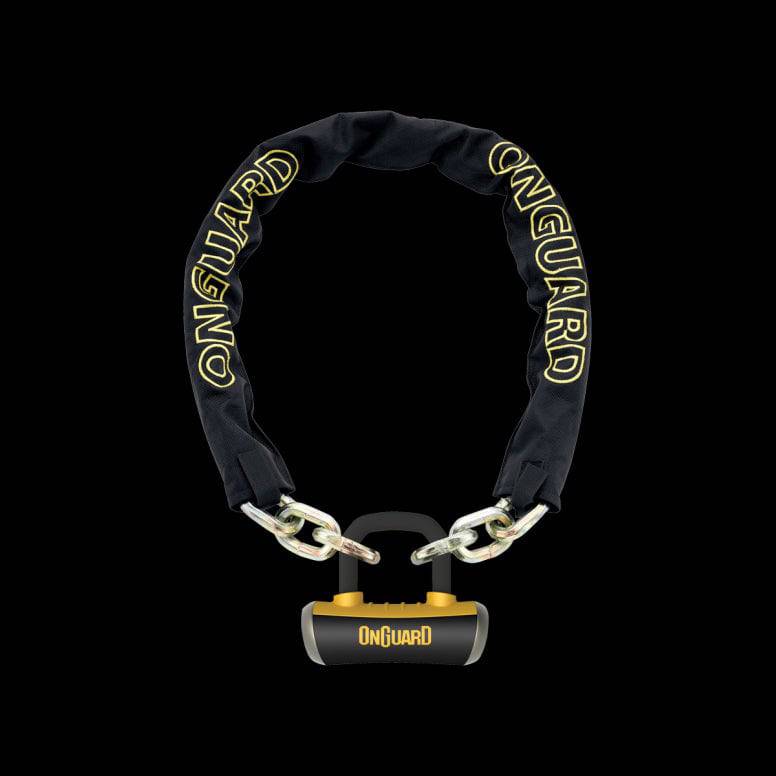 OnGuard Mastiff L Chain Lock 180cm titanium reinforced security chain in gold black and yellow with secure locking mechanism