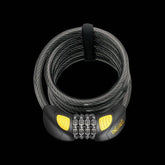 OnGuard Doberman Combo Cable Lock with LED light, 185cm black and yellow, secure bike or equipment accessory.