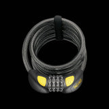 OnGuard Doberman Combo Cable Lock with LED Light, 185cm black and yellow bike security accessory shown in the image