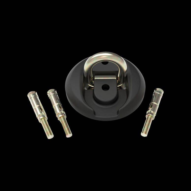 OnGuard Ground Anchor 8313 in silver, black, and gold, heavy-duty bike security accessory installed on a concrete surface.