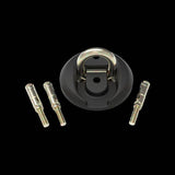 OnGuard Ground Anchor 8313 in silver, black, and gold, heavy-duty bike security accessory installed on a concrete surface.