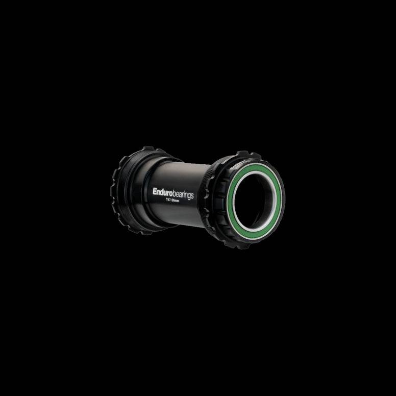 Enduro Bearings T47 asymmetrical bottom bracket with XD15 ceramic-hybrid bearings for SRAM DUB bicycles.