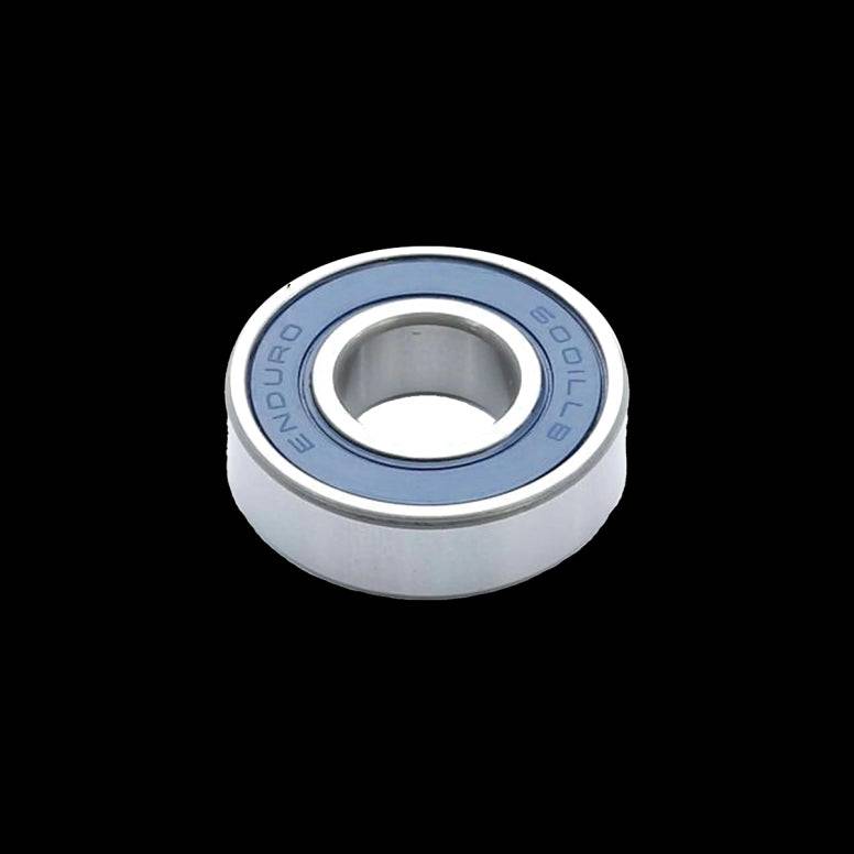 Enduro Bearings ABEC 3 F6001 2RS sealed bike bearing for suspension and hubs, measuring 12x28x8 millimeters.