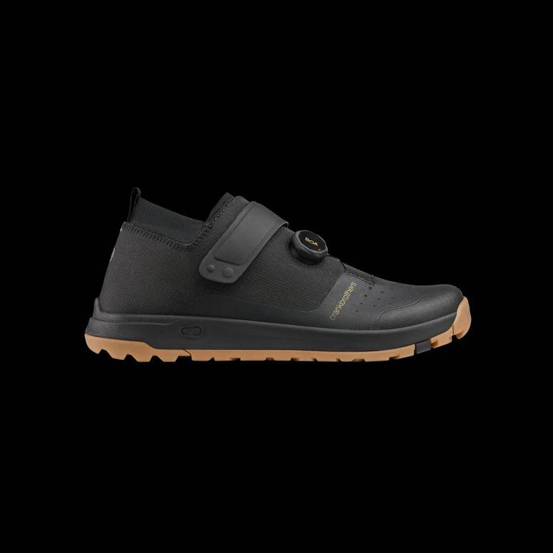 Crankbrothers Stamp Trail Boa mountain bike shoes in black and gold, size 14, featuring secure lacing and rugged design.