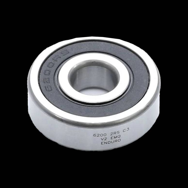 Enduro Bearings 6200 2RS stainless steel sealed bearing with 10x30x9mm dimensions for hubs and bottom brackets.