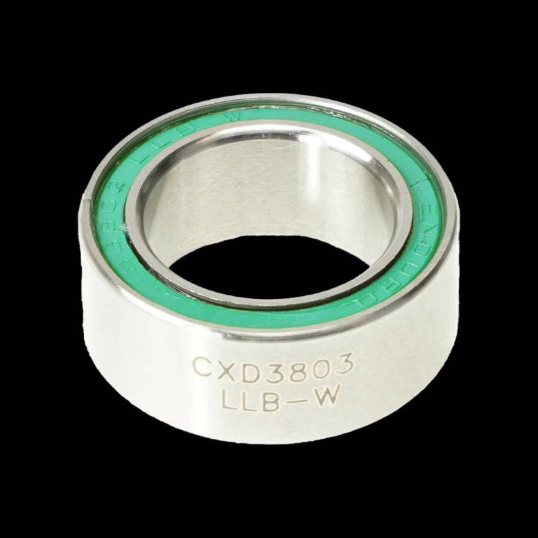 Enduro Bearings 3803 LLB W CXD-15 ceramic angular contact bearing, 10x26x17mm, showing its detailed structure and markings.