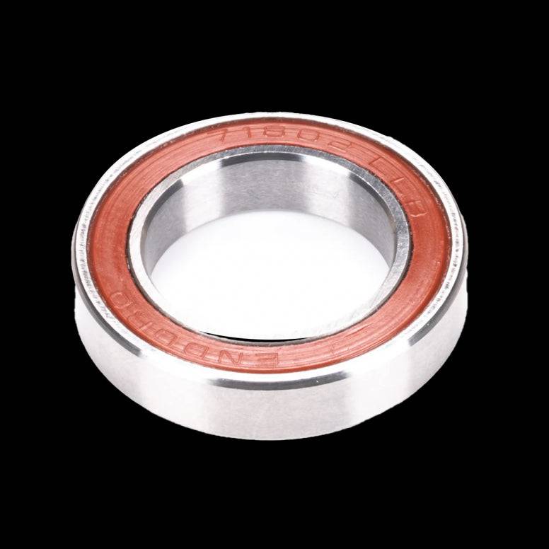 Enduro Bearings 71802 LLB ceramic hybrid bearing with LLB seals, 15x24x5mm, showing the bearing's detailed structure and seals.