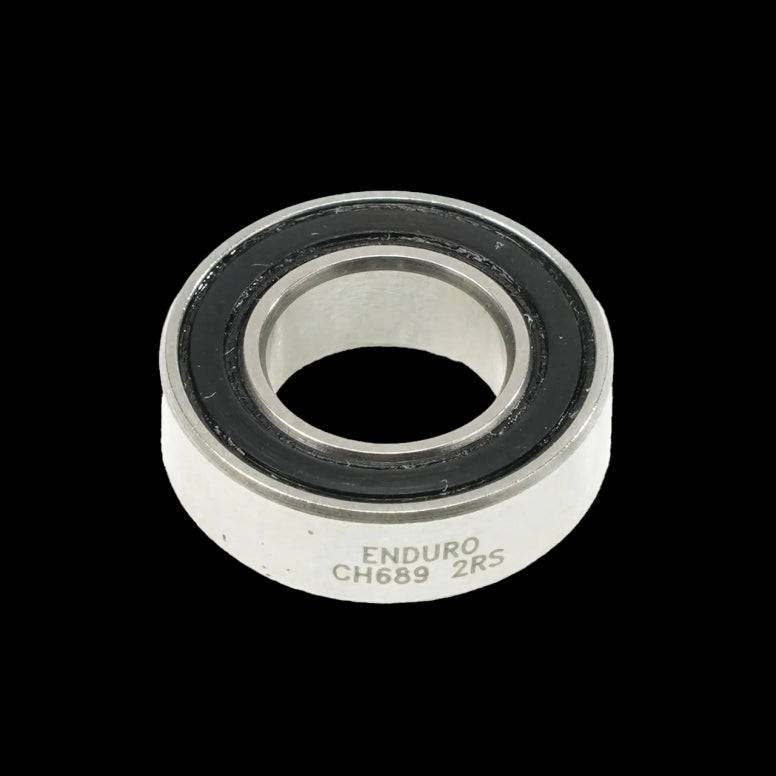 Enduro Bearings 689 2RS ceramic hybrid stainless steel bike bearing with 9x17x5mm dimensions, component for bike maintenance.