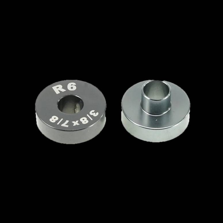 Enduro Bearings R6 bearing guide for precise alignment, shown with EB8420 press, used for bike component installation.