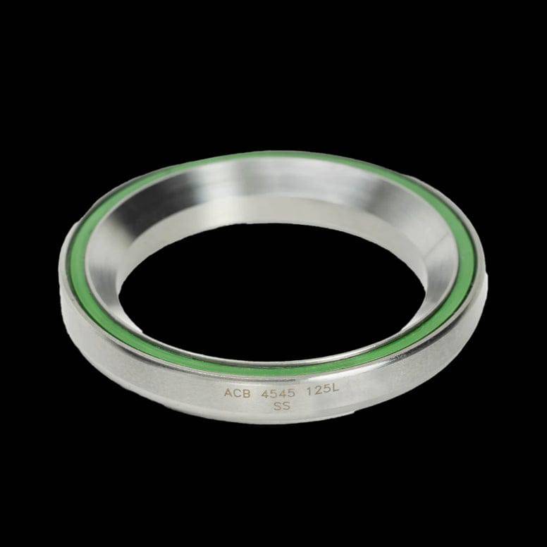 Enduro Bearings ACB 4545 125L SS stainless steel 7mm 45° angular contact bearing showing shiny metal surface and precision design.