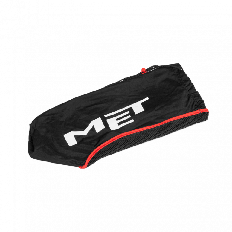 Black MET helmet bag for durable universal helmet carrying and storage, made from sturdy material with a secure zipper.