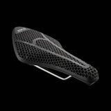 Fizik Transiro Aeris Adaptive R3 short distance saddle in black, designed for triathlon and time trial cycling components.