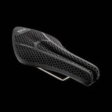 Fizik Transiro Aeris Adaptive R3 long-distance triathlon saddle in black, designed for comfort and performance on bike components.
