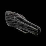 Fizik Transiro Aeris Adaptive R1 triathlon saddle in black, designed for long-distance cycling comfort and performance.