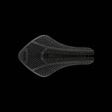 Fizik Transiro Aeris Adaptive R1 long-distance triathlon saddle in black, showing its sleek ergonomic design and padding.