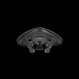 Fizik Transiro Aeris Adaptive R1 long-distance triathlon saddle in black, showing ergonomic design and sleek profile for cycling comfort
