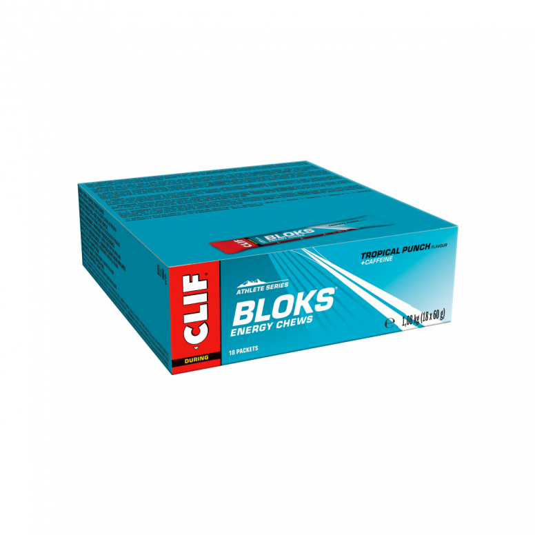 Clif Blok Energy Chews in a pack of 18, soft fruit-flavored chews designed for quick energy during physical activity