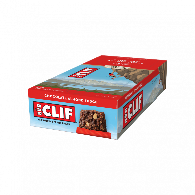 Clif Bar 12-pack of energy bars, featuring the Clif brand logo and packaging, ideal for on-the-go snacking and outdoor activities.