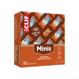 Pack of 10 Clif Bar Mini Energy Bars, plant-based protein snack, with colorful packaging and individual bars visible.