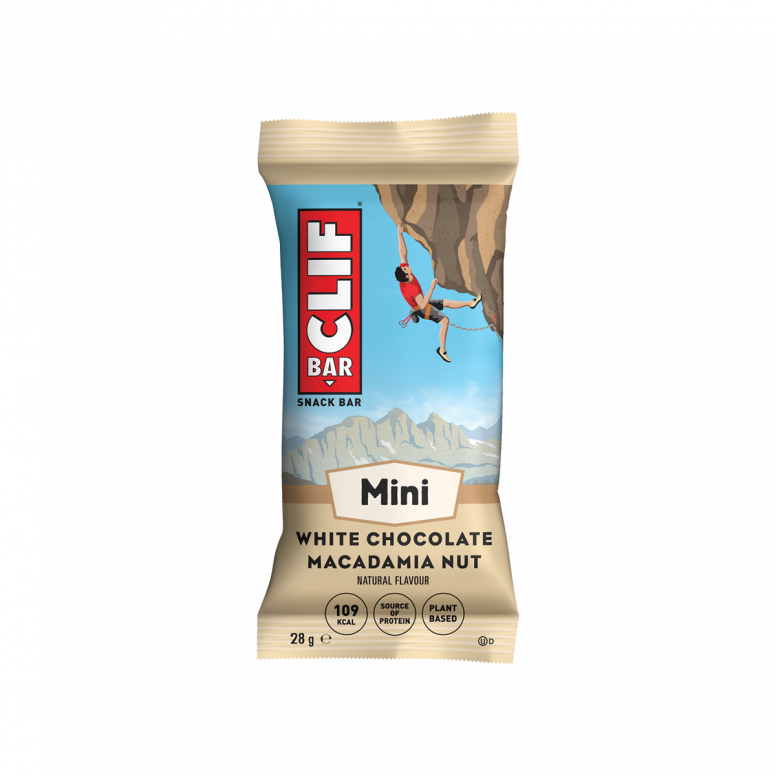 Clif Mini Energy Bars 10-pack, plant-based protein snack, assorted flavors, showing individual energy bars on a natural background.