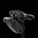 Selle Royal saddle bag with integrated clip system for durable bike storage, shown attached under bike seat.