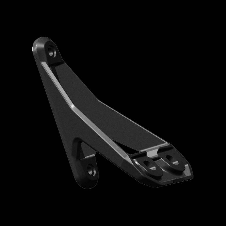Fizik Aeris Link water bottle cage mount in black, designed for Aeris triathlon saddles, shown attached to bike saddle.