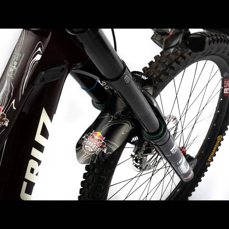 All Mountain Style Red Bull Rampage Ridgeline mud guard for mountain bike accessories, showing durable plastic with logo detail.