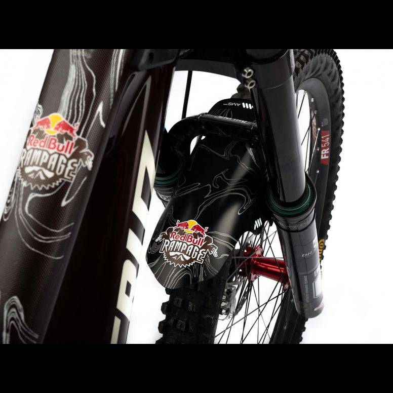 All Mountain Style Red Bull Rampage Ridgeline mud guard for mountain bikes, showing durable plastic construction and mounting points