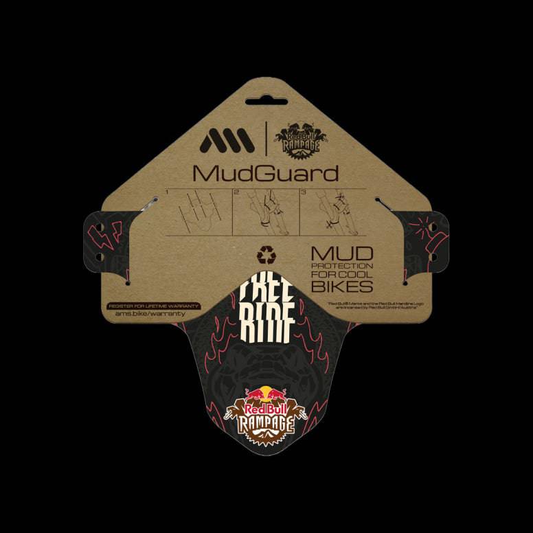 All Mountain Style Red Bull Rampage MTB fork mud guard in black, designed for mountain bike forks to protect from mud and debris.