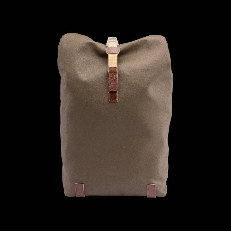 Brooks Pickwick roll-top backpack with laptop sleeve, ideal for urban cycling and commuting, featuring durable outdoor accessories design.