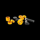 Enduro Bearings BRT-040 black and gold workshop tool kit for bearing removal and installation, featuring multiple tools and hardware.
