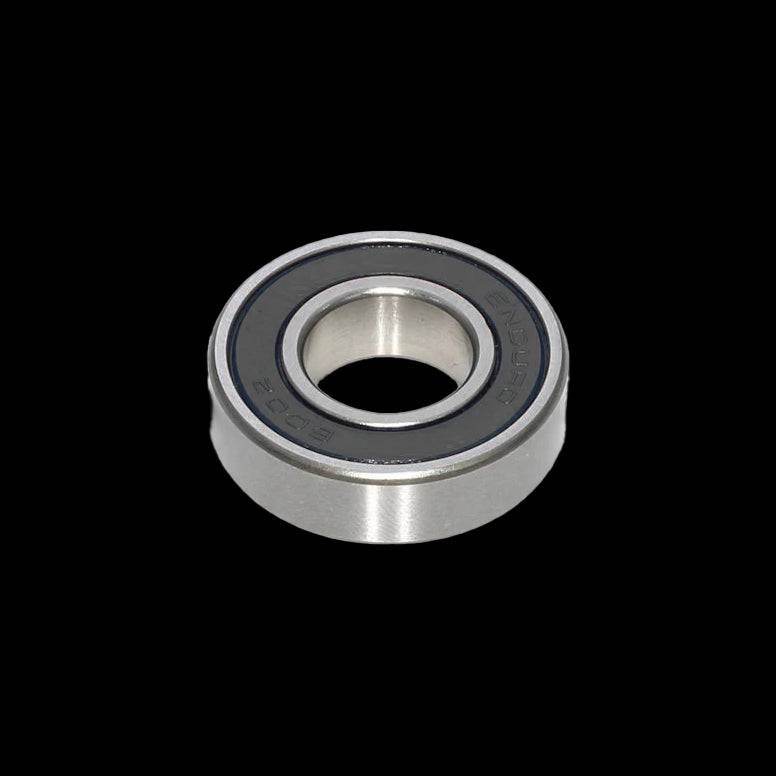 Enduro Bearings 6002 2RS stainless steel sealed bike bearings showing the compact, durable bearing with rubber seals for cycling components.