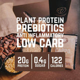 Veloforte vegan and whey protein shake bottles, showcasing low-calorie, gut health, and recovery benefits, designed as fitness accessories.
