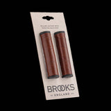 Brooks Willow leather bike handlebar grips, 130mm clampless urban grips for bike components, showing textured leather surface