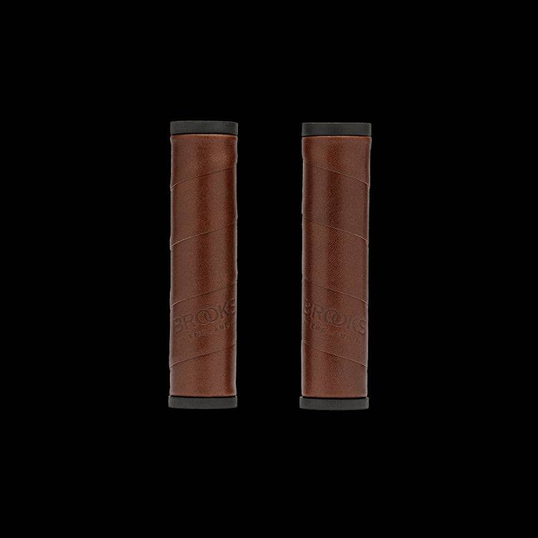 Brooks Willow leather bike grips, 130mm clampless urban handlebar grips for bicycles, made of high-quality leather.