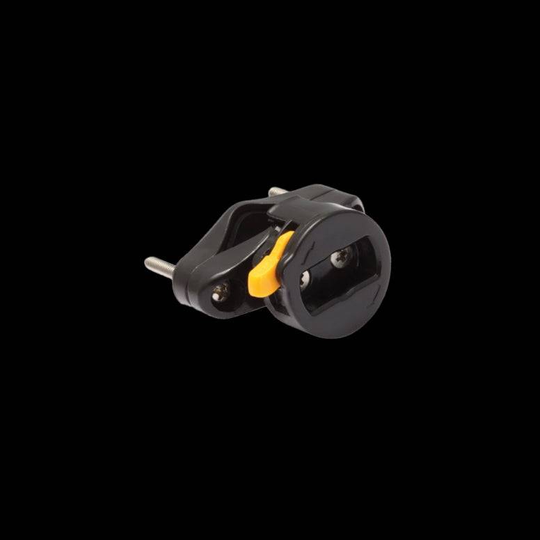 OnGuard black cable lock bracket 8201-02 for secure lock storage and mounting, close-up of accessory with mounting features.