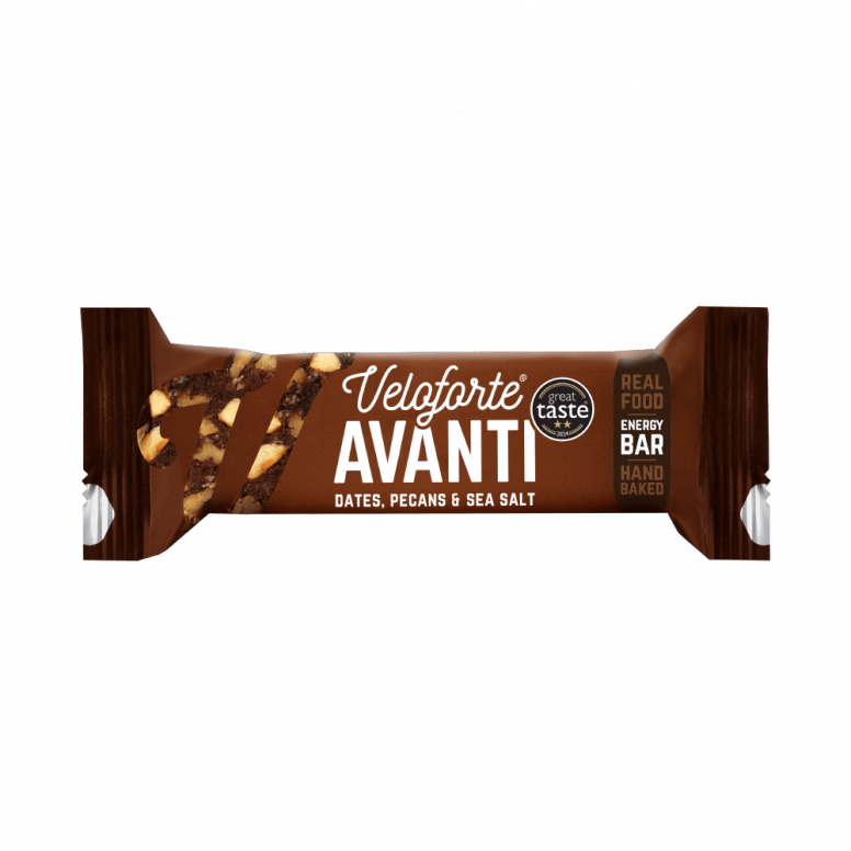 Veloforte gluten-free vegan energy bar with plant-based protein and carbs, showing the nutritious bar wrapped in packaging.