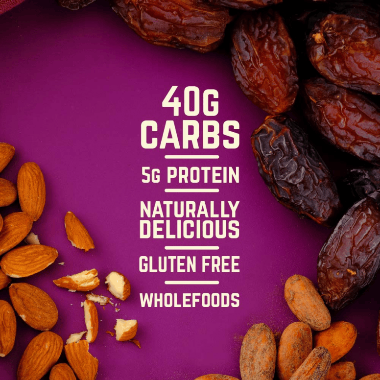Veloforte gluten-free vegan energy bar with plant-based protein and carbs, showing the bar's packaging and ingredients.