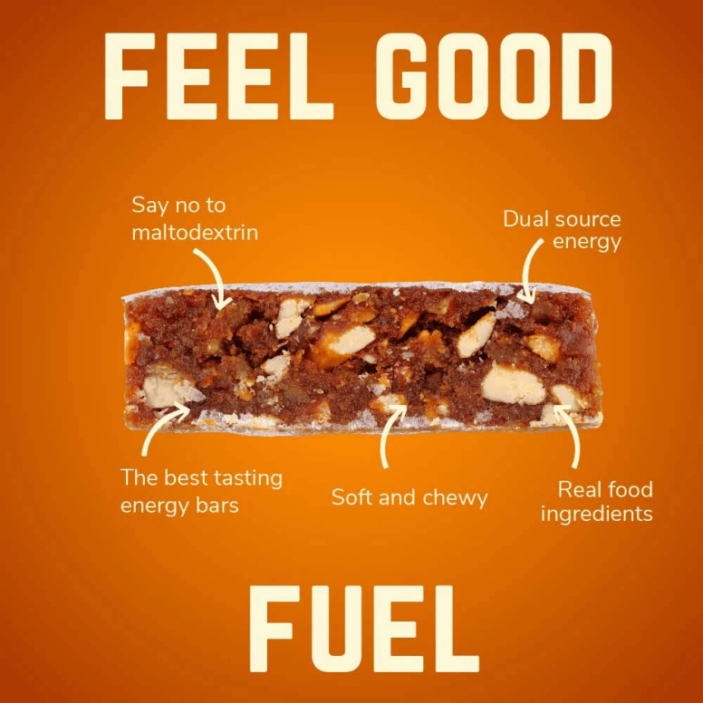 Veloforte gluten-free vegan energy bars with plant-based protein and carbs, displayed in a close-up image.