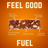 Veloforte gluten-free vegan energy bars with plant-based protein and carbs, displayed in a close-up image.