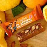 Veloforte gluten-free vegan energy bar with plant-based protein and carbs, shown in a close-up image.