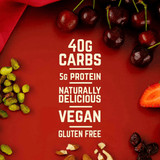 Veloforte gluten-free vegan energy bar with plant-based protein and carbs, showing the bar's packaging and ingredients.